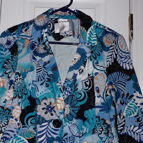 Erin London turqiouse black floral print blazer jacket  Sz PM - Picture 3 of 5